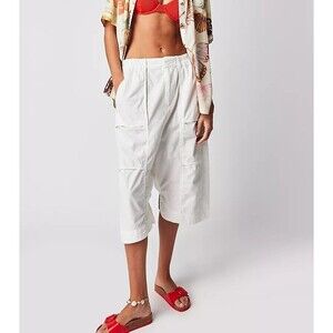 Free People Marbella Crop Harem Pants Smocked Crotch Pull-on Cotton S NWT 284075